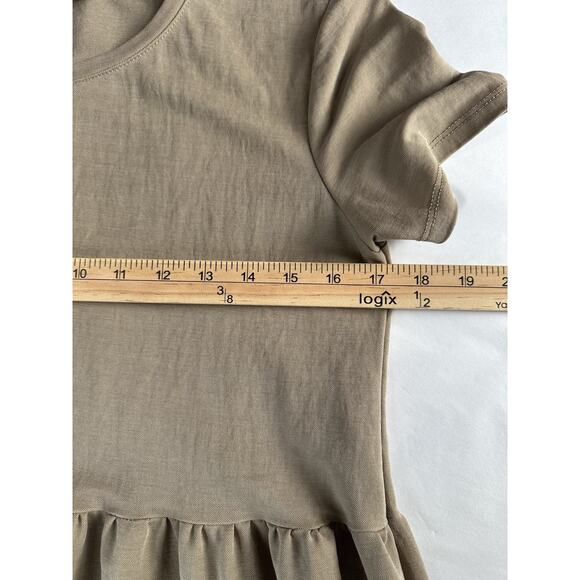 ZARA Women’s Sz S Taupe Short Sleeve Peplum Top Baby Doll Peasant Boho Smocked - Picture 6 of 7